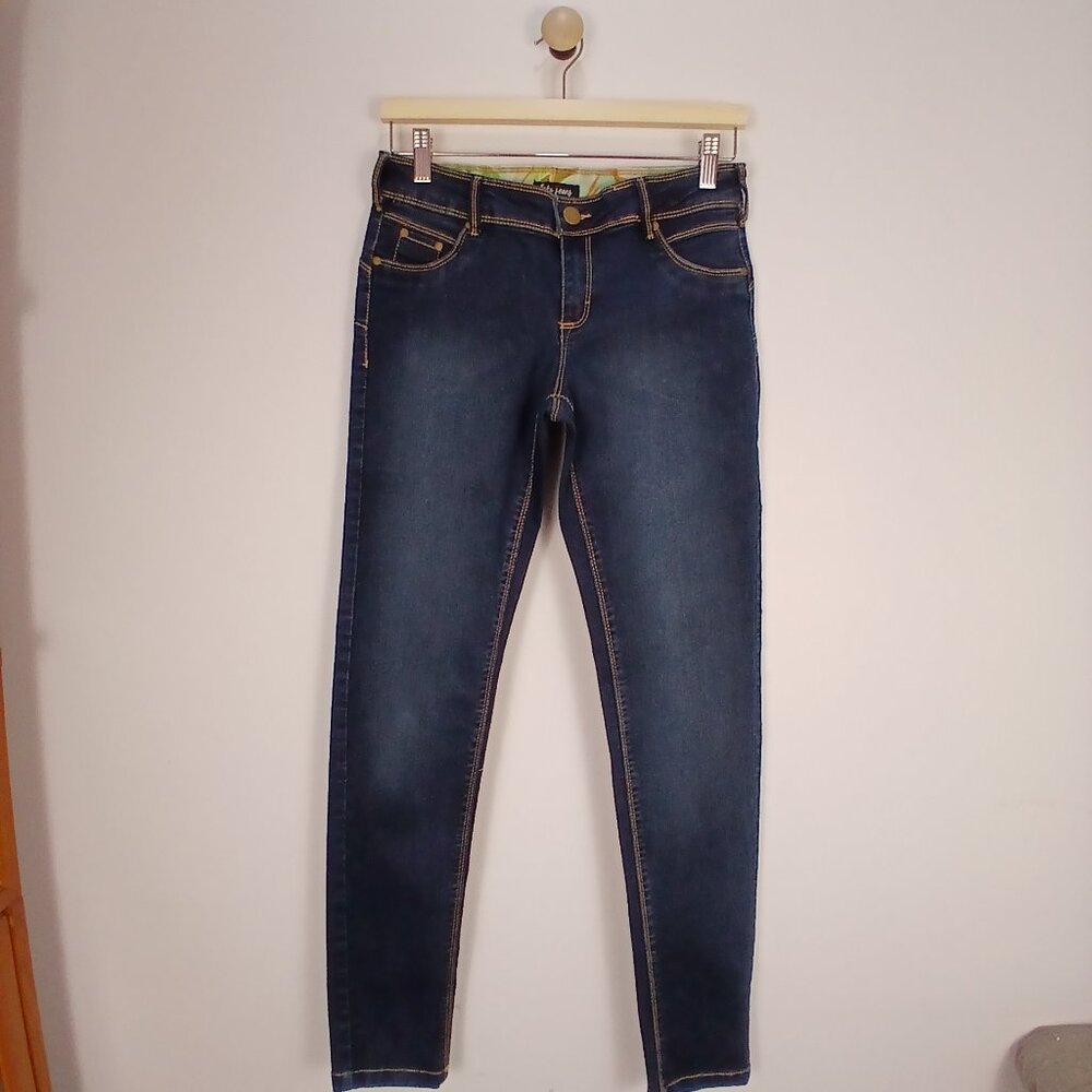 Suko Women Jeans Size 6 Low Rise Mid Wash Stretch Skinny 27x30.5 Contrast Stitch